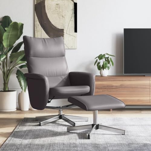 Bucmath Sillón de relax con reposapiés, color gris, piel sintética, giratoria, reclinable, acogedora tapizada, para salón, dormitorio, rincón de lectura, adulto