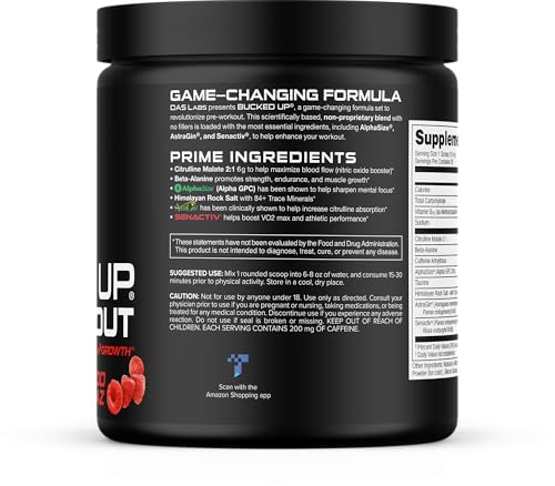 Image of Bucked Up Pre Workout 6 Grams Citrulline, 2 Grams Beta Alanine, and 3 Other Registered trademarked Ingredients (Red Raz)