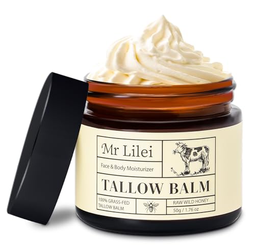 Lilei Beauty Beef Tallow for Skin - 100% Organic Grass-Fed Beef Tallow Balm with Raw Honey, Natural...
