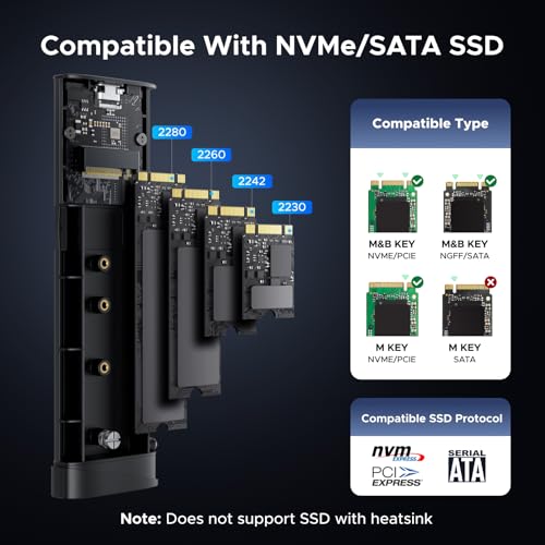 UGREEN 20Gbps M.2 NVMe SATA SSD Enclosure, 8TB USB C External NVMe M.2 Enclosure Compatible with USB 3.2 Gen2*2 Support UASP Trim for M/B+M Key SSD in Size of 2230/2242/2260/2280 - Image 6
