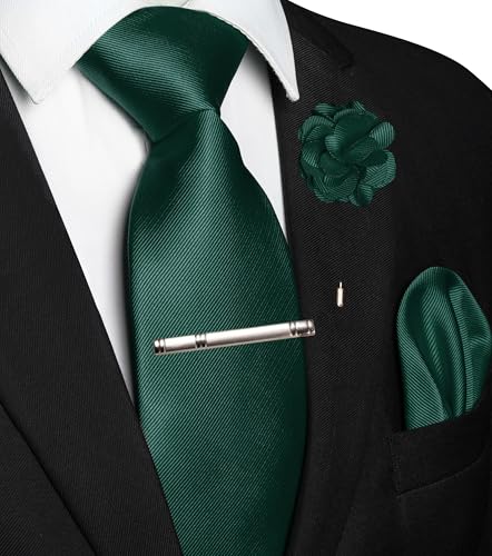 Image of JEMYGINS Formal Necktie Solid Color Tie and Pocket Square with Tie Clip Lapel Pin Sets for Men 4PCS