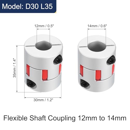 QUARKZMAN 2Stk D30 L35 12mm bis 14mm Flexible Pflaumen Wellen Kupplung Aluminium Anschluss Flexible Spider Kupplung für 3D Drucker CNC Maschine und Servo Schritt(Silber Farbe/Rot)