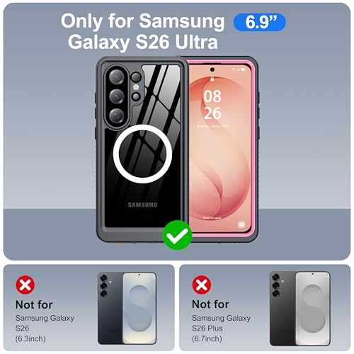 Image of ANTSHARE IP68 Waterproof Case for Samsung Galaxy S26 Ultra [2026] - MagSafe Compatible, Built-in Screen /Lens Protector - Shockproof Full Body Protection for Swimming /Outdoor, Pink /Clear