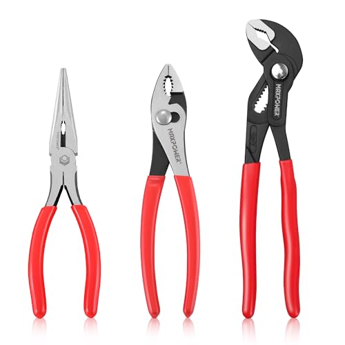 MAXPOWER Pliers Set, 8" Long Nose, 8" Slip Joint, 10" Groove Joint, 3-piece Pliers Tool Set