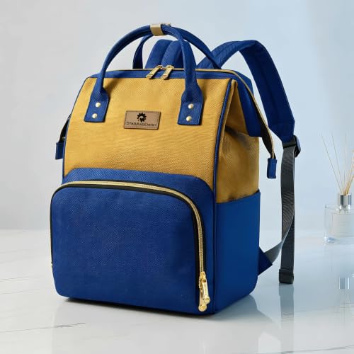 Image of StarAndDaisy Diaper Bag for Mothers for Travel / 30L Lightweight Maternity Bag with 3 Insulated Bottle Pockets /Baby Bag for Mother Travel & Diaper Bag for Baby - Blue Yellow