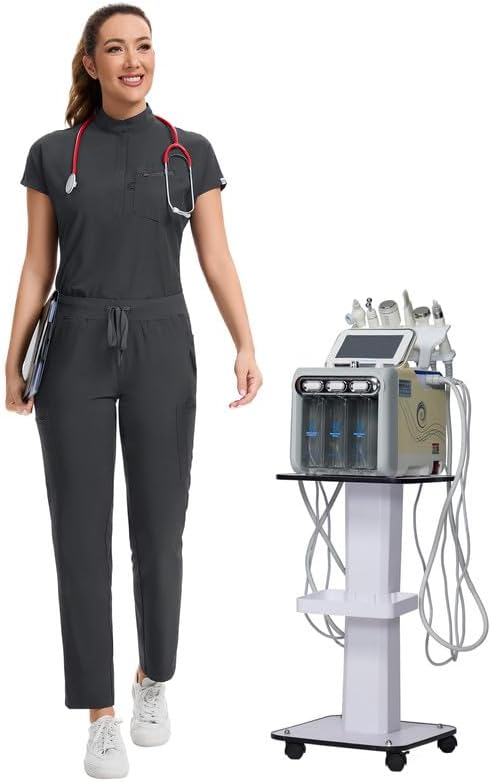 Kitmaz Women's Scrub Set - Convertible Mandarin/V-Neck Top & Straight Pants, 13 Pockets, Wrinkle & Splash Resistant Fabric - Image 6