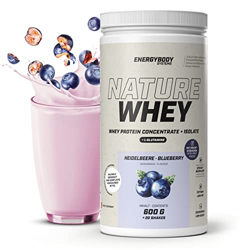 Energybody Nature Whey Protein Isolate & Concentrate 600g / zucker- und fettarmes Molkenproteinpulver / Eiweiß Pulver ohne künstliche Verdickungsmittel / Eiweiss Shake (Heidelbeere) Cover