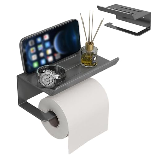 Image of HASTHIP Stainless Steel Toilet Paper Roll Holder with Mobile Stand - Tissue Holder for Bathroom No Drilling Rustproof Wall Mounted Storage Rack Bathroom Accessories for Washroom - Black