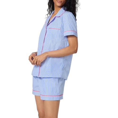 Image of Bed Head PJs Women's Short Sleeve Woven Cotton Sateen Shorty Pajama Set - Organic, Soft, Lightweight, Classic Fit Sleepwear
