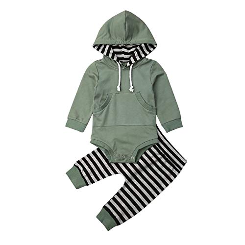 Infant baby boy hooded romper with pockets bodysuits + striped pa…