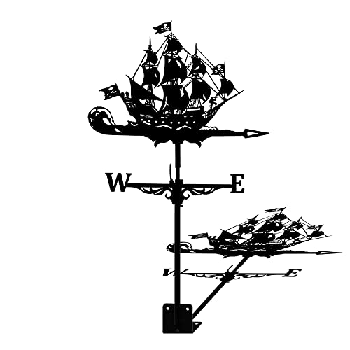 YDHNB Wetterfahne aus Segelschiff Piratenschiff Wikinger-Kriegsschiff Windanzeiger aus Edelstahl zur Dekoration im Außenbereich für den Außenbereich,Pirate Ship