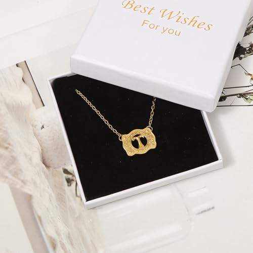14K Gold Belt Buckle Necklace Western Style Initial Letter Pendant Necklace, Decorative Belt Buckle Frame Design
