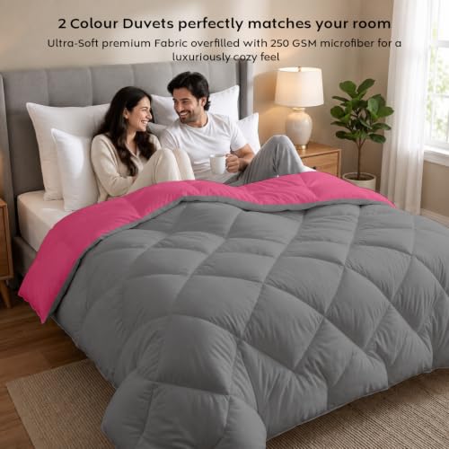 Image of AYKA Reversible Comforter 220 GSM Microfiber Reversible AC Comforter /Blanket for Winter /Quilt /Duvets for King Size Double Bed Comforter (90 * 100, Pink & Grey)| TC - 220