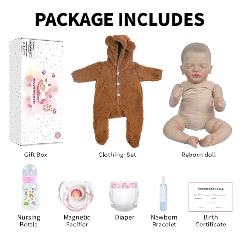 Muñeca bebé realista SCOM 20 pulgadas con 7 accesorios miniatura 5