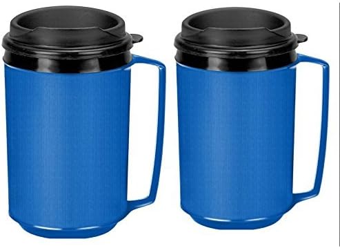 Dos tazas de café aisladas de 12 onzas como las clásicas tazas Aladdin de Thermo Serv (azul)