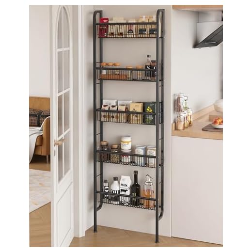 UMDONX Estante Estrecho para Baño, Estante de Pared para Cocina, Estante Escalera de 5 Niveles, Estante para Libros, Estante Multifuncional de Metal para Espacios Reducidos- Negro
