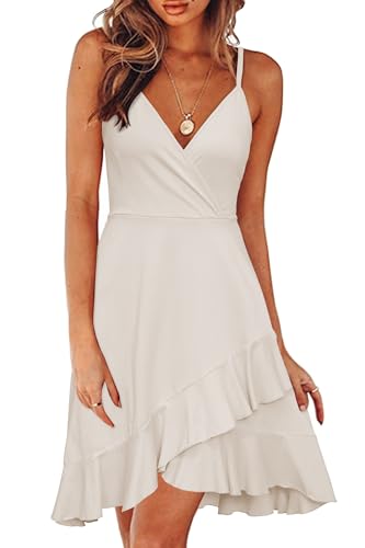 Image of ULTRANICE Womens Summer Dresses Floral V Neck Ruffled Hem Spaghetti Spring Casual Beach Outfits Flowy Wrap Sun Dress