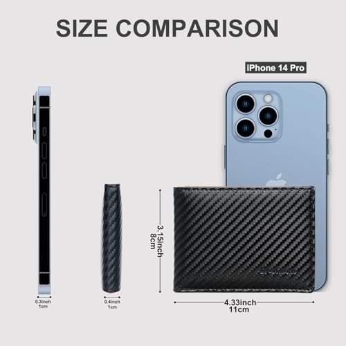 Image of Chelmon Slim Wallet for Men ID Window with RFID Blocking Front Pocket Minimalist Bifold Bussiness Card Holder Gift for Men, Carbon Black & Orange