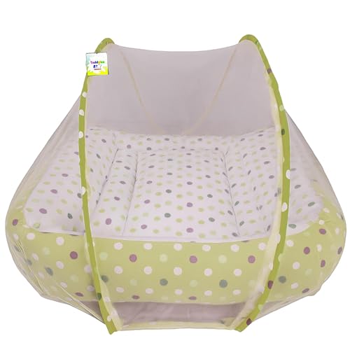 Image of Toddylon Baby Bed Bedding Set for New Born Baby | Bed Mattress | Mosquito Net | Neck |Cotton | Travel Bed | Essentials | Toddlers | Infants | Baby Boy Girl (0-12 Months) Green