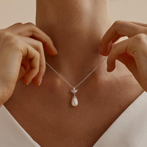 Pearl Necklaces for Women Trendy,Dainty Gold Necklace 14K Gold Plated Pearl Pendant Necklace Single Pearl Necklace Cute Choker Necklace Gold Lariat Necklace Simple Chain Necklace Bridal Gifts2