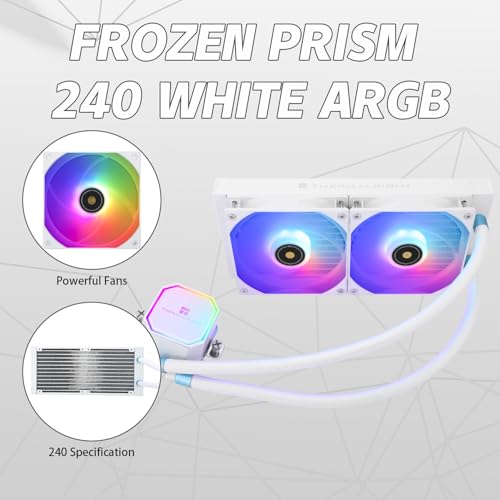 Image of Thermalrlght Frozen Prism 240 White ARGB AIO Water Cooler,Liquid CPU Cooler, 2x120mm PWM Fans Water Cooling System,1850RPM High Speed,Compatible with AMD /AM4 /AM5 & Intel LGA115X /1200 /1851 /1700