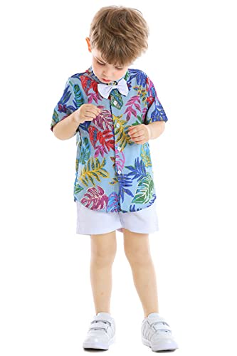 Image of Toddler Baby Boy Summer Clothes Set Floral Shirt Bow-tie Shorts Hawaiian Outfit