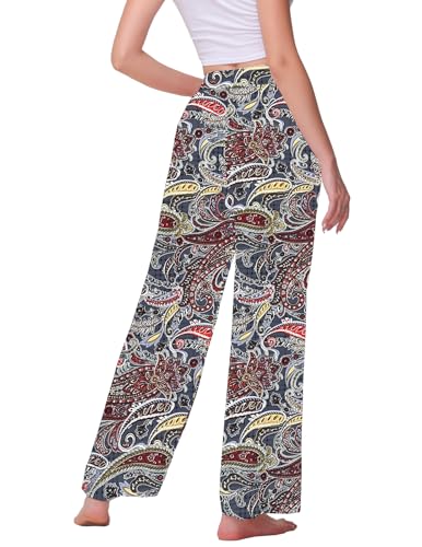 Image of Veseacky Women's Wide Leg Lounge Pants Yoga Pajamas Comfy Stretch Drawstring Pajamas Puls Size Dance Bottoms S-4XL