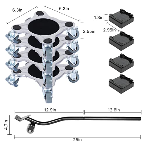 Furniture Moving With 4-Pack Furniture Roller Movers & Lifter - 1320Lbs Load Capacity, 360° Rotation Moving Wheels For Heavy Sofa, Cabinet, And Bed, Move Furniture - Ideal For Home And Office #TOP1
