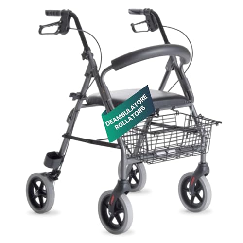 REMEDIA ONE - Rollator Deambulatore per Anziani 2 Ruote Piroettanti 2 Fisse - Deambulatore con Seduta Imbottita, Schienale e Cestino Porta Oggetti