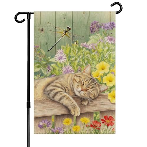 Sleeping Cat Garden Flag Spring Summer Lawn Yard House Outdoor dcor