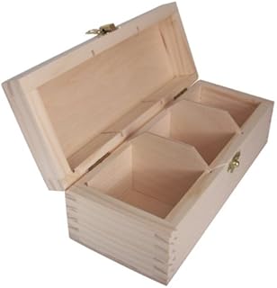 Plain Wooden Tea Bag Box with 3 compartments, Unpainted Case with Clasp, Pine Wooden Box, Unique Gift Trendy Art and Craft Project, Storage Solution with Removable Divider, Tea Bag Holder Case
