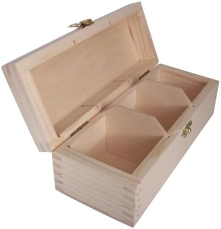 Plain Wooden Tea Bag Box with 3 compartments, Unpainted Case with Clasp, Pine Wooden Box, Unique Gift Trendy Art and Craft Project, Storage Solution with Removable Divider, Tea Bag Holder Case