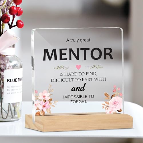 Image of Giftplease Mentor Plaque with Wooden Stand Personalized Gift for Mentor, Coach, Teacher, Appreciation Keepsake, Clear Desk Decor, Inspirational Thank You Gift, Office Table Display MP 69