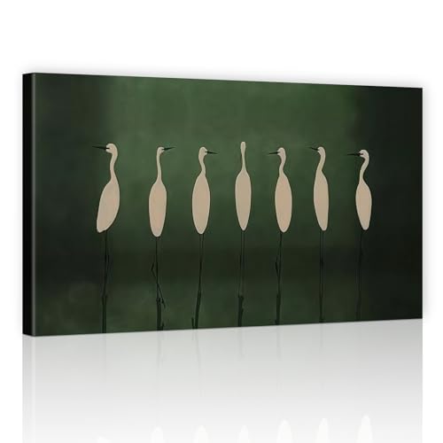 ALMLZL Egret Canvas Wall Art Elegant White Birds Heron Poster Minimalist Coastal Bird Silhouette Print Modern Peaceful Nature Wildlife Wall Decor Bedroom Living Room Library Office Framed 16x24 Inch