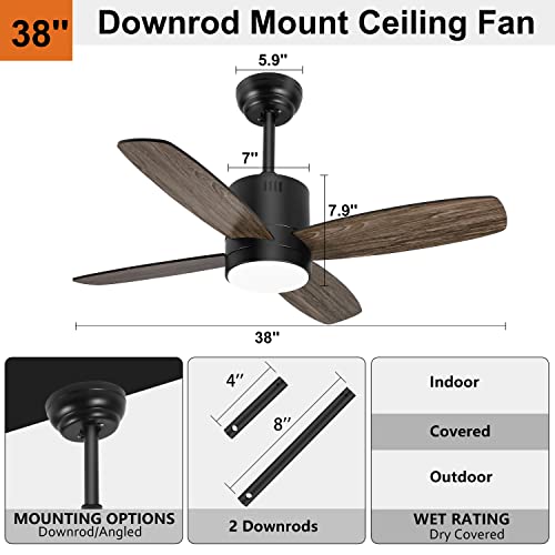 Ohniyou 38'' Ceiling Fan With Lights Remote Control - Small Outdoor Ceiling Fans With Light For Patio App Control - Dimmable Quiet Dc Ceiling Fan For Sunroom Screen Porch Living Room Bedroom(Black) #TOP5