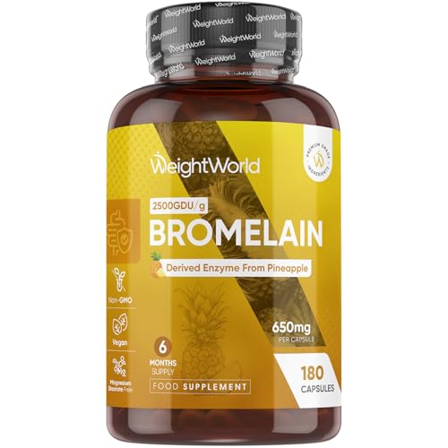 Bromelain Supplement | 650mg per Serving | 180 Vegan Capsules | 2500GDU/g | Bromelain Capsules Enzyme Derived from Pineapple | 6 Months Supply | Magnesium Stearate-Free Non-GMO & GMP-Approved