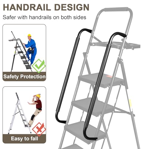 Valeo 5 Step Ladder with Handrails,500 Lbs Capacity,Folding Step Stool Ladder with Tool Platform,Wide Anti-Slip Pedal,Step Ladder 5 Step Folding,Multi-use for Home,Kitchen,Office,Black by Valeo - Image 6
