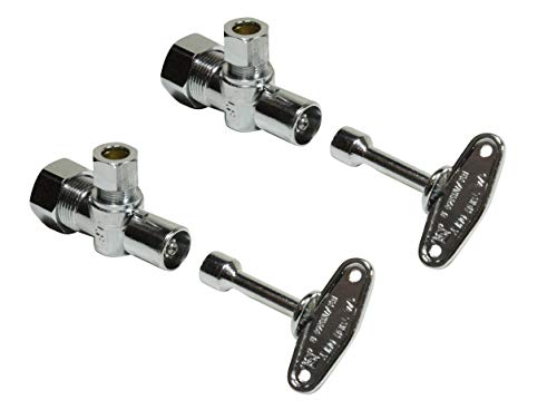 Image of Heavy Duty Loose Key 1 /2 in. NOM Comp Inlet x 3 /8 in. OD Compression Outlet Chrome Plated Brass 1 /4 Turn Single Piece Body Angle Stop Valve (2 Pack)