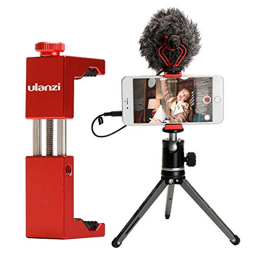 Ulanzi ST-02S Aluminum Phone Tripod Mount w Cold Shoe Mount, Support Vertical and Horizontal, Universal Metal Adjustable Clamp for iPhone 12 11 Xs Max 8 7 Plus Samsung Huawei Android Smartphones-Red
