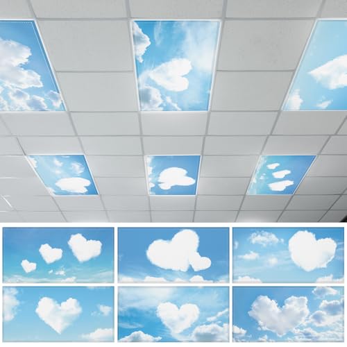 Wiooffen 6 Pcs Fluorescent Light Covers with 60 Magnets Decorative for Classroom Ceiling Light 4 x 2 Feet Magnetic Light Covers Filter Easy Install for Office Hospitals & Home (Love)