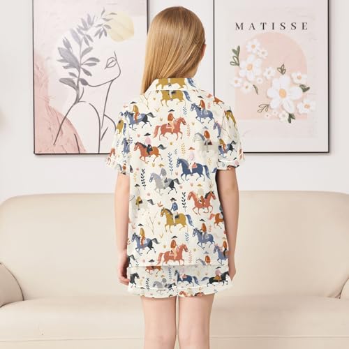 ALAZA Funny Horse Race Riders Pajamas Satin Pajama Set Short Sleeve Button Down Sleepwear4