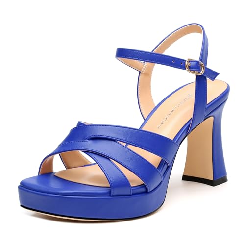 Image of Women Square Toe Platform Block Heel Sandals 3.3'' | Elegant Comfort Formal Dress Footwear, Stylish Ladies Sandals For Daily Office Wedding Evening Party Formal Occasions