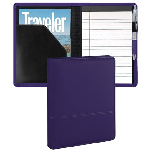 Image of Padfolio /Portfolio Binder, Mini Padfolio Portfolio Binder 5 x 8 Legal Writing Pad, A5 Document Organizer Folder for Men Women. Dark Purple.