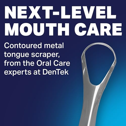 Image of DenTek Metal Tongue Scraper for Better Oral Health - Removes Bacteria, Fights Bad Breath - 100% Stainless Steel, Dishwasher-Safe - Slim Design, Works Gently