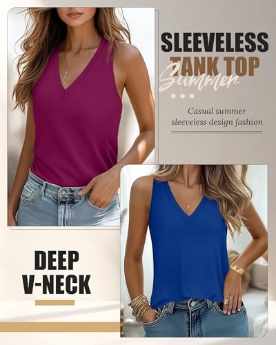 Riyiper 3 Pack Women's V Neck Tank Tops Sleeveless T Shirts Loose Casual Tunic Tank Summer 2025 Beach Vacation Clothes3