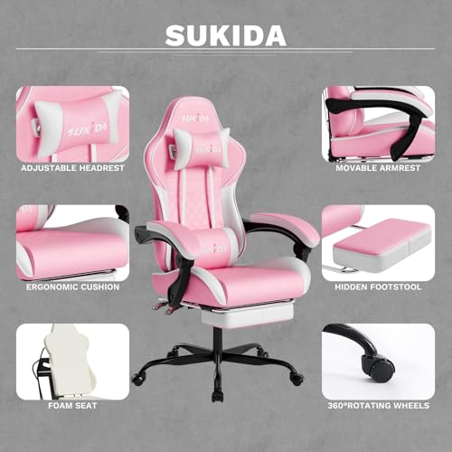 Image of Ergonomic Video Gamer Chairs Gaming Computer Chairs Gamer Chairs for Adults Massage Lumbar Support Swivel Height Adjustable Headrest Backrest