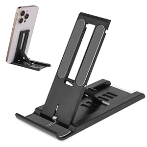 Amaxiu Cell Phone Stand, 6 Speed Foldable Cell Phone Holder Mini Portable Tablet Stand Desktop Mobile Phone Stand Cellphone Cradle Compatible Phone Tablets, Black
