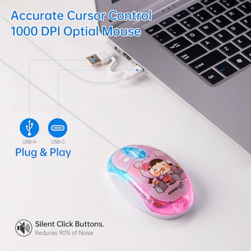 Ratón USB-C silencioso de 1000 DPI con cable de 1,5m para trabajar cómodamente en PC 5