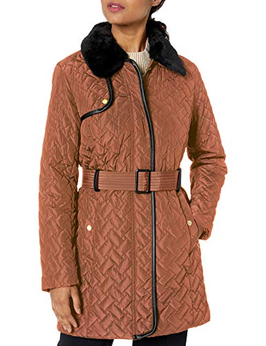 Cole Haan Women's Quilted Trench Coat, Pecan, Medium