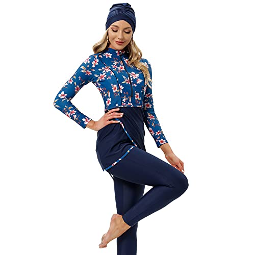 Muslim Swimwear Women Burkinis Plus Size Modest Patchwork Hijab Long Sleeves Sport Swimsuit Islamic3